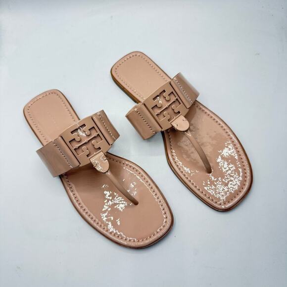 Tory Burch Womens Georgia Sandal Soft Patent Sheep Patent Goan Sand Size 9.5 - Picture 3 of 7